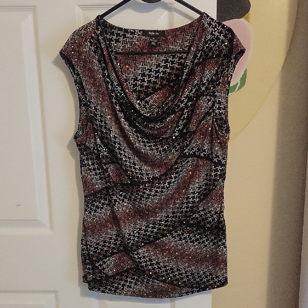 Style & Co SzXL Elegant Women's Black and Brown Cowl Neck sleeveless Blouse
